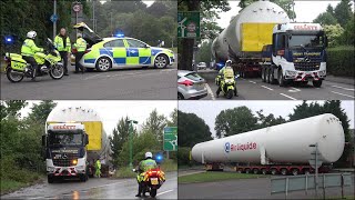 Police escort a large oxygen tanker through suburban streets [upl. by Odawa808]