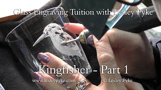 Glass engraving tutorial for beginners Kingfisher hand engraved on a wine glass  part 1 [upl. by Aenit417]