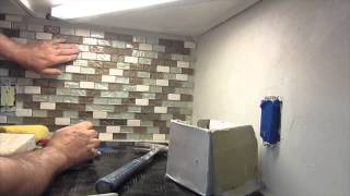 How to install a glass mosaic tile backsplash Parts 12 and 3 [upl. by Arac871]