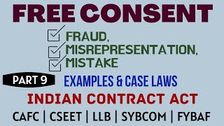 Fraud  Misrepresentation  Mistake  Free Consent  Indian Contract Act  Caselaws  Example [upl. by Napra867]