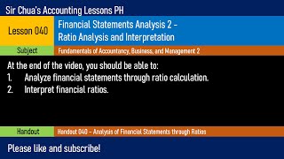 FABM2 Lesson 040  Financial Statements Analysis Ratio Analysis and Interpretation [upl. by Aric]