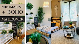 Small Bedroom Budget Makeover  Rental Friendly  Minimalist and BOHO [upl. by Featherstone]