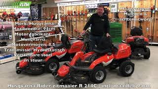 Husqvarna Rider zitmaaier R 214C  incl maaidek 94cm  BTN de Haas 762115 [upl. by Oriana]