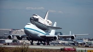 NASA Boeing 747123 N905NA with Space Shuttle Endeavor at LAX [upl. by Arraek]