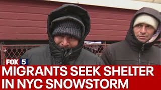 Migrants desperately seek shelter in NYC snowstorm [upl. by Aitnahc177]